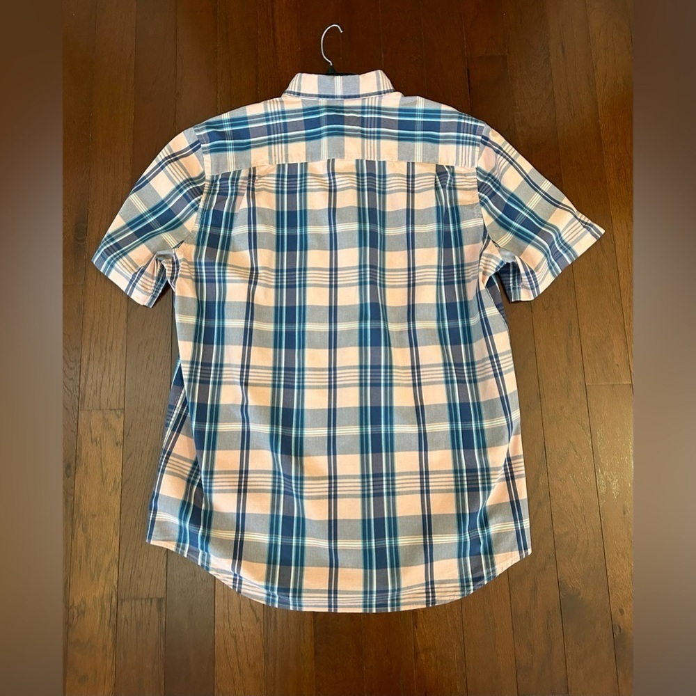 FOUNDRY COMFORT STRETCH XLT PINK BLUE BUTTON UP SHORT SLEEVE PLAID TOP cotton - Picture 5 of 8